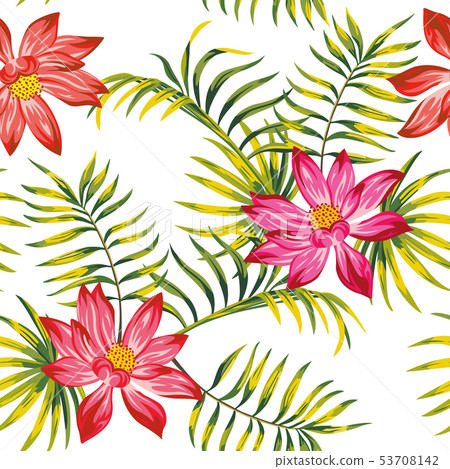 Tropical vector lotus flowers leaves seamless 53708142