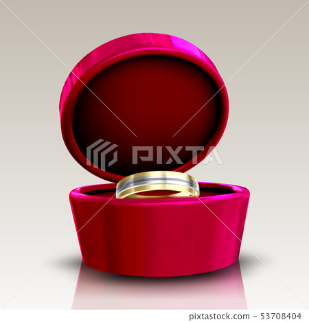 Golden And Silver Ring In Round Red Box Vector 53708404