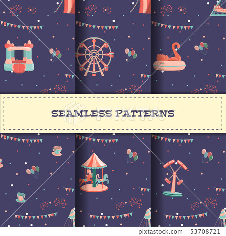 Set of amusement park seamless patterns with rides 53708721