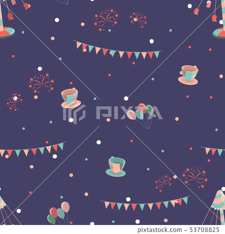 Amusement park seamless pattern with swing cups and carousel. Amusement park seamless pattern with swing cups and carousel. 53708825