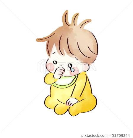 悲傷的表情，水彩風格的嬰兒 53709244