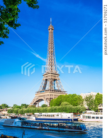 Paris Eiffel Tower and Seine River Vertically Positioned 53709271