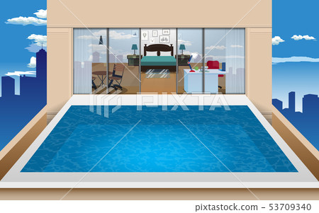view of swimming pool on the building in the city view of swimming pool on the building in the city 53709340