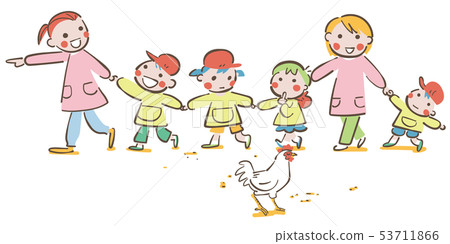 Smile nursery school child or kindergarten child illustration to hold hand in hand with teacher teacher 53711866