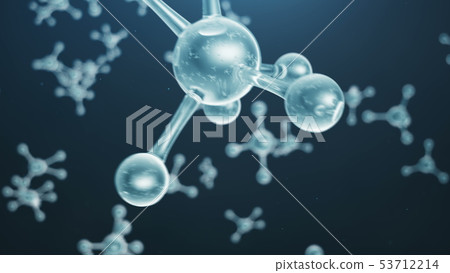 3D rendering molecule structure. Scientific medical background with atoms and molecules. Blue 53712214
