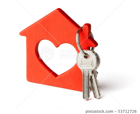 Wooden red house and keys isolated on white background. Wooden red house and keys isolated on white background. 53712726