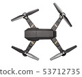 Flying drone with four propellers and  camera for shooting video and photos. Black drone top view 53712735