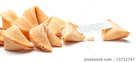 Chinese fortune cookies. Cookies with empty blank inside for prediction words. Isolated on white Chinese fortune cookies. Cookies with empty blank inside for prediction words. Isolated on white 53712747
