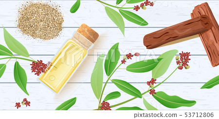 Sandalwood essential oil in glass scent bottle 53712806