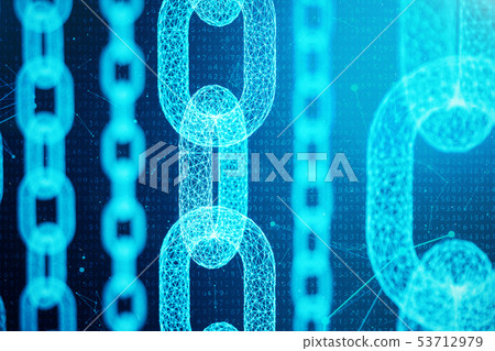 3D illustration digital block chain code. Chain... - Stock Illustration ...