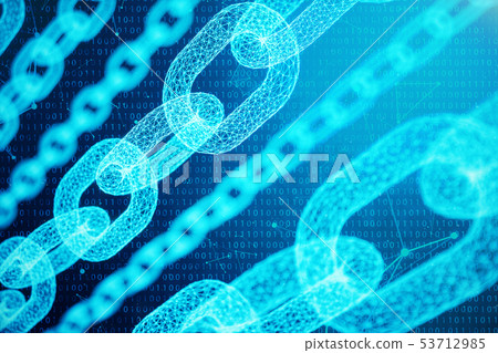3D illustration digital block chain code. Chain... - Stock Illustration ...