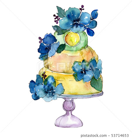 Tasty cake with fruits in a watercolor style isolated. Aquarelle sweet dessert Watercolour drawing Tasty cake with fruits in a watercolor style isolated. Aquarelle sweet dessert Watercolour drawing 53714653