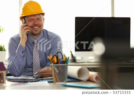 Happy Business Man Smile Talking Smartphone 53715355
