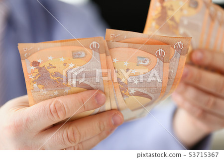 Man Hands Holding Euro Savings Finance Concept 53715367