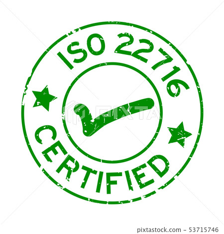 Grunge green ISO 22716 certified stamp Grunge green ISO 22716 certified stamp 53715746