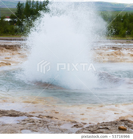 Strokkur geyser eruption. Geysir geyser view, Strokkur geyser eruption. Geysir geyser view, 53716966
