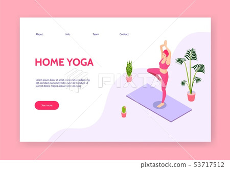 Yoga girl at home meditating isometric  53717512