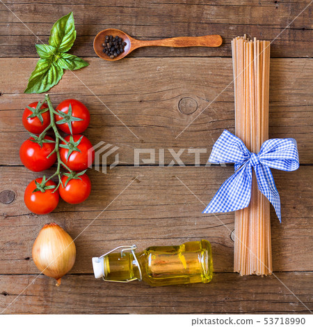 Ingridients for pasta with tomato sauce Ingridients for pasta with tomato sauce 53718990
