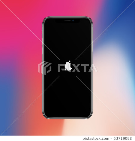 Turn On screen of smartphone similar to iphon X on beautiful colored background 53719098
