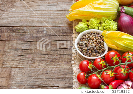 Raw organic roveja beans and vegetables 53719352