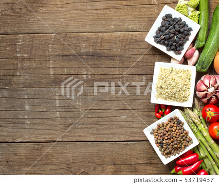 Roveja, hemp seeds, black chickpea and vegetables Roveja, hemp seeds, black chickpea and vegetables 53719437