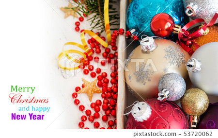 Wooden box with Christmas decorations Wooden box with Christmas decorations 53720062