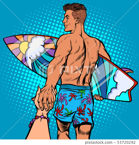 follow me surfer instructor with the Board 53720292