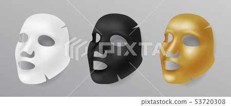 Set white, gold and black face mask, cosmetic procedures, rejuvenation, realistic vector 53720308