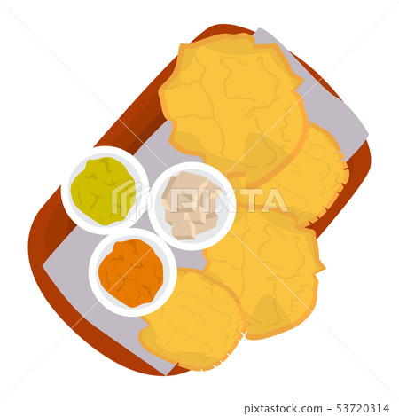 Top view of a patacon with sauces 53720314