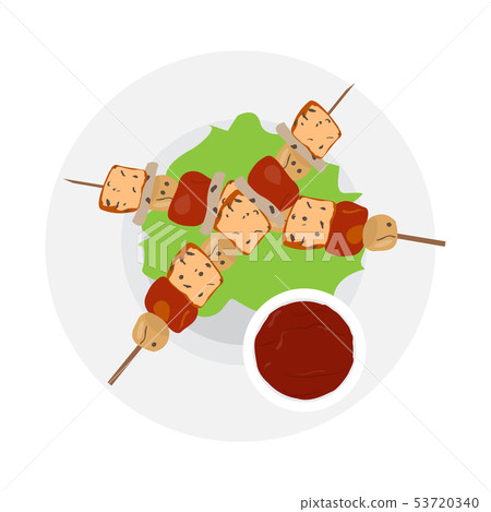 Top view of a skewer with sauce 53720340