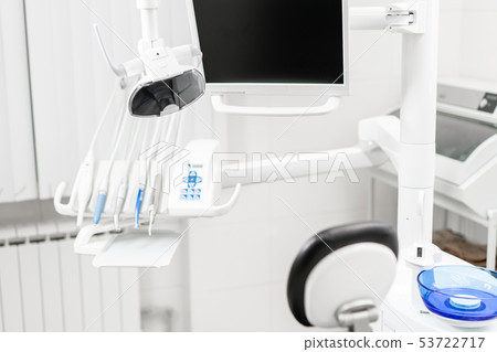 Modern led lamp in the dentists clinic. Dental work in clinic. Operation, tooth replacement 53722717