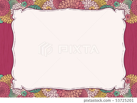 Japanese pattern background material Retro antique Japanese style Kimono style hand-painted floral pattern Frame material for wedding or new year's card 53725201