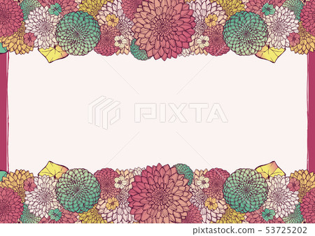 Japanese pattern background material Retro antique Japanese style Kimono style hand-painted floral pattern Frame material for wedding or new year's card Japanese pattern background material Retro antique Japanese style Kimono style hand-painted floral pattern Frame material for wedding or new year's card 53725202