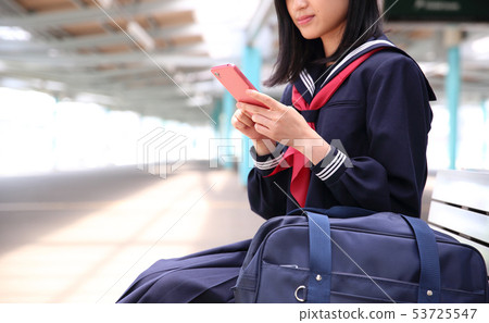 High school girl shooting cooperation waiting for the train "Keio Electric Railway Co., Ltd." High school girl shooting cooperation waiting for the train "Keio Electric Railway Co., Ltd." 53725547