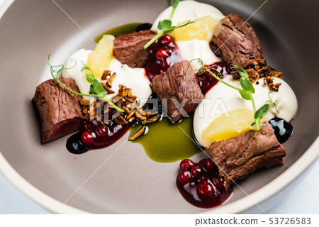 beef with egg and berry sauce beef with egg and berry sauce 53726583