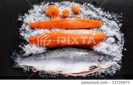raw salmon fish on the ice 53726973
