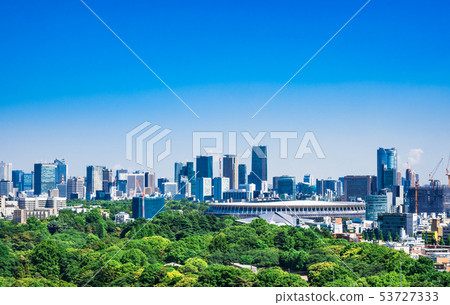 Tokyo Shinjuku Gyoen National Park, New National Stadium, cityscape of central Tokyo Tokyo Shinjuku Gyoen National Park, New National Stadium, cityscape of central Tokyo 53727333