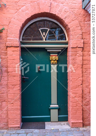 Old wooden front door in house. Luneburg. Germany Old wooden front door in house. Luneburg. Germany 53727871