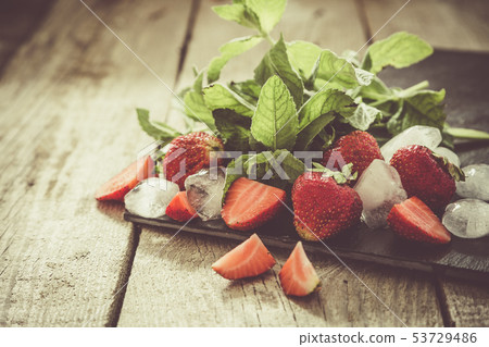 Strawberry mojito ingredients on rustic background 53729486