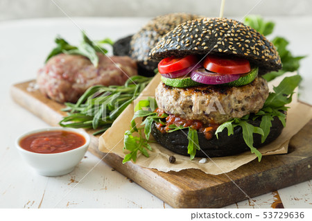 Black burger and ingredients Black burger and ingredients 53729636