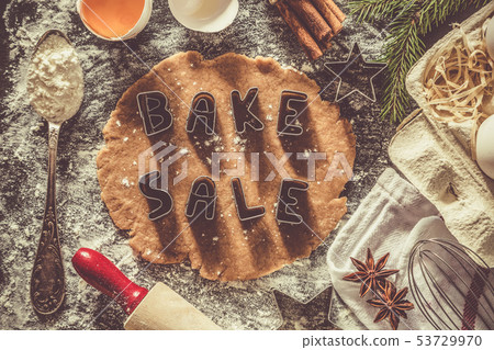 Bake sake christmas background with ingredients and utencils Bake sake christmas background with ingredients and utencils 53729970