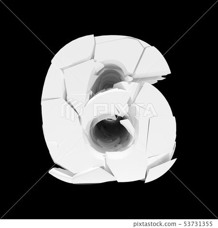 Isolated cracked number 6 on a black background. 3D render. Isolated cracked number 6 on a black background. 3D render. 53731355