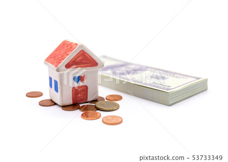 House and Dollar isolated on white background. House and Dollar isolated on white background. 53733349
