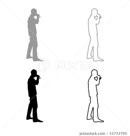 Man drinking wine from glass icon set grey black color illustration outline flat style simple image 53733795