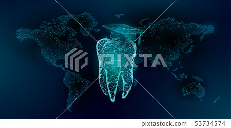 E-learning distance medicine dental graduate certificate program concept. Low poly 3D render E-learning distance medicine dental graduate certificate program concept. Low poly 3D render 53734574