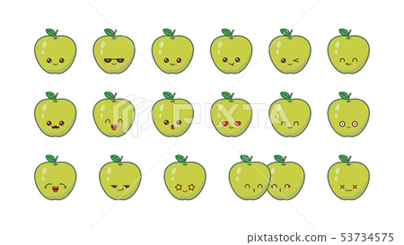 Apple cute kawaii mascot. Set kawaii food faces Apple cute kawaii mascot. Set kawaii food faces 53734575