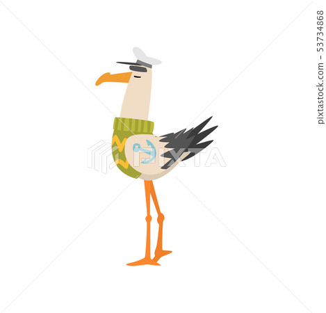 Seagull Sailor, Funny Bird Cartoon Character in Captain Cap, Side View Vector Illustration Seagull Sailor, Funny Bird Cartoon Character in Captain Cap, Side View Vector Illustration 53734868