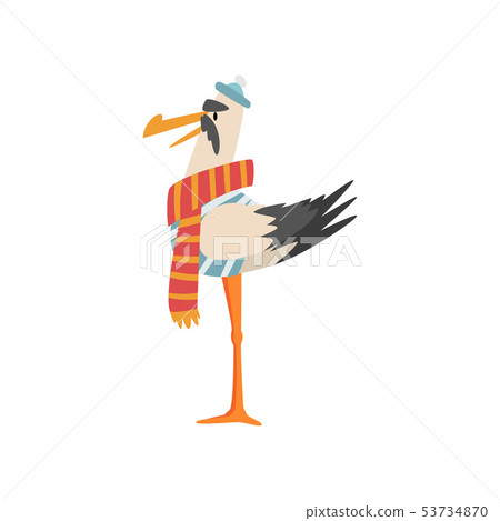 Seagull Sailor, Funny Bird Cartoon Character with Moustache Wearing Blue White Vest, Cap and Red Seagull Sailor, Funny Bird Cartoon Character with Moustache Wearing Blue White Vest, Cap and Red 53734870