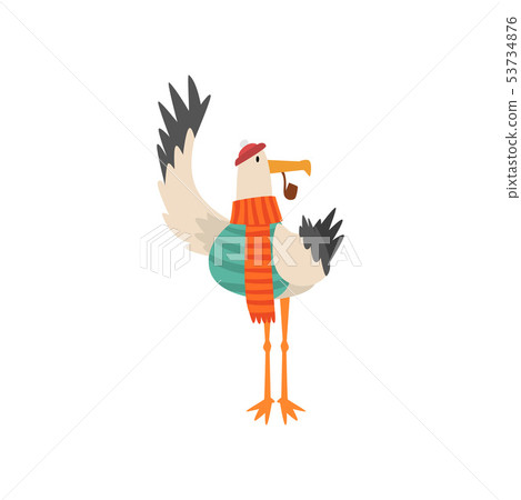 Seagull Sailor Smoking Pipe, Funny Bird Cartoon Character in Knitted Scarf and Hat Vector Seagull Sailor Smoking Pipe, Funny Bird Cartoon Character in Knitted Scarf and Hat Vector 53734876