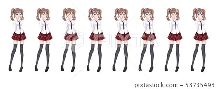 Anime manga schoolgirl plaid red skirt tie pattern 53735493